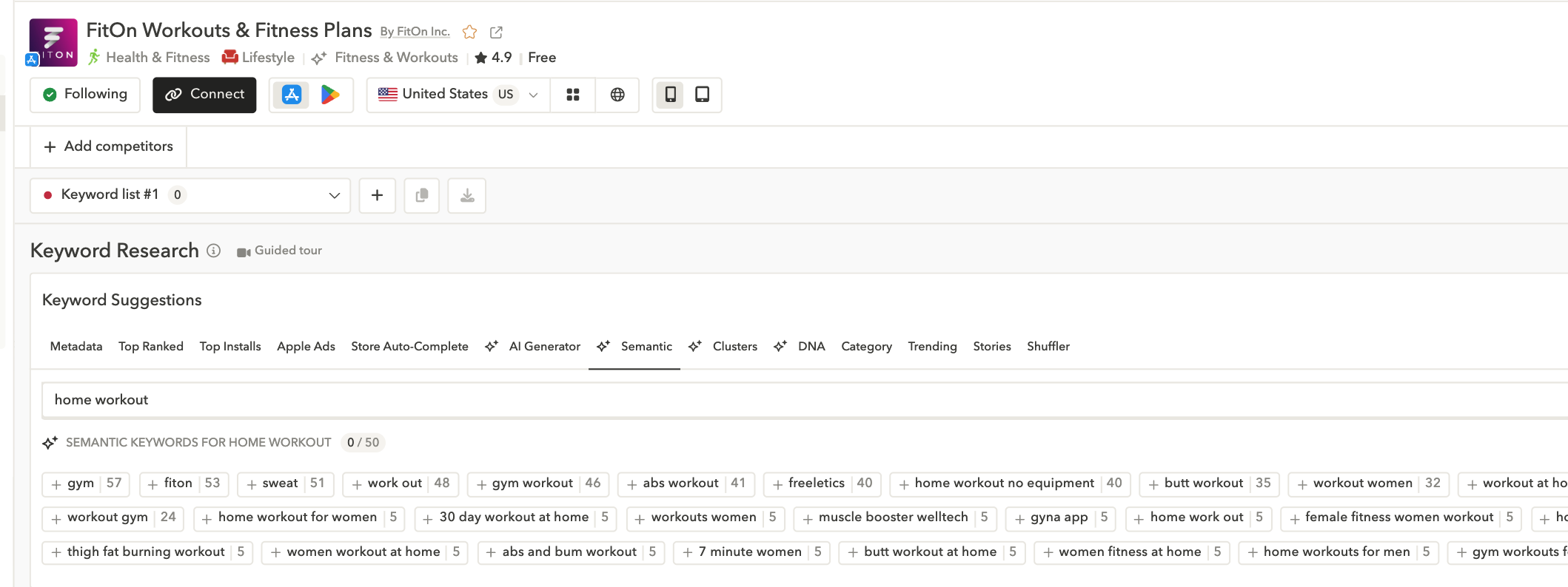 Identify different terms for your app's core intent in AppTweak