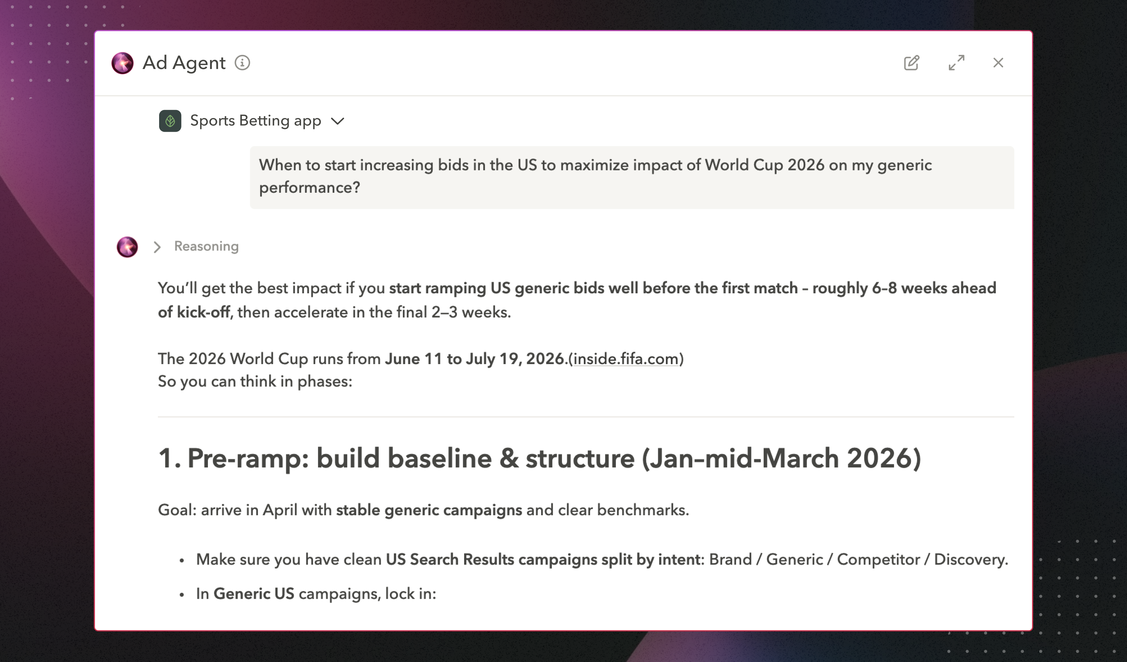 Ask AppTweak AI Ad Agent for tips to scale Apple Ads campaigns