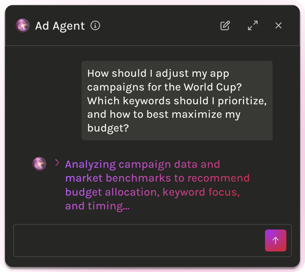 World Cup 2026 strategy for your app can be planned using AppTweak's Ad Agent.