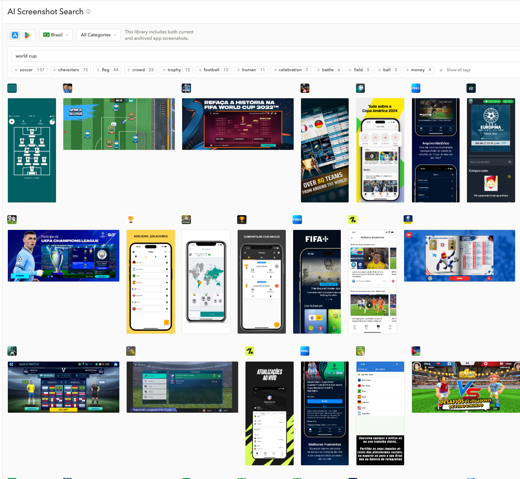 World Cup CPP examples can be found via AppTweak's AI Screenshot Search.