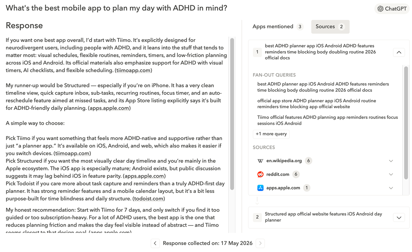 An image of AppTweak 's AI Visibility feature.