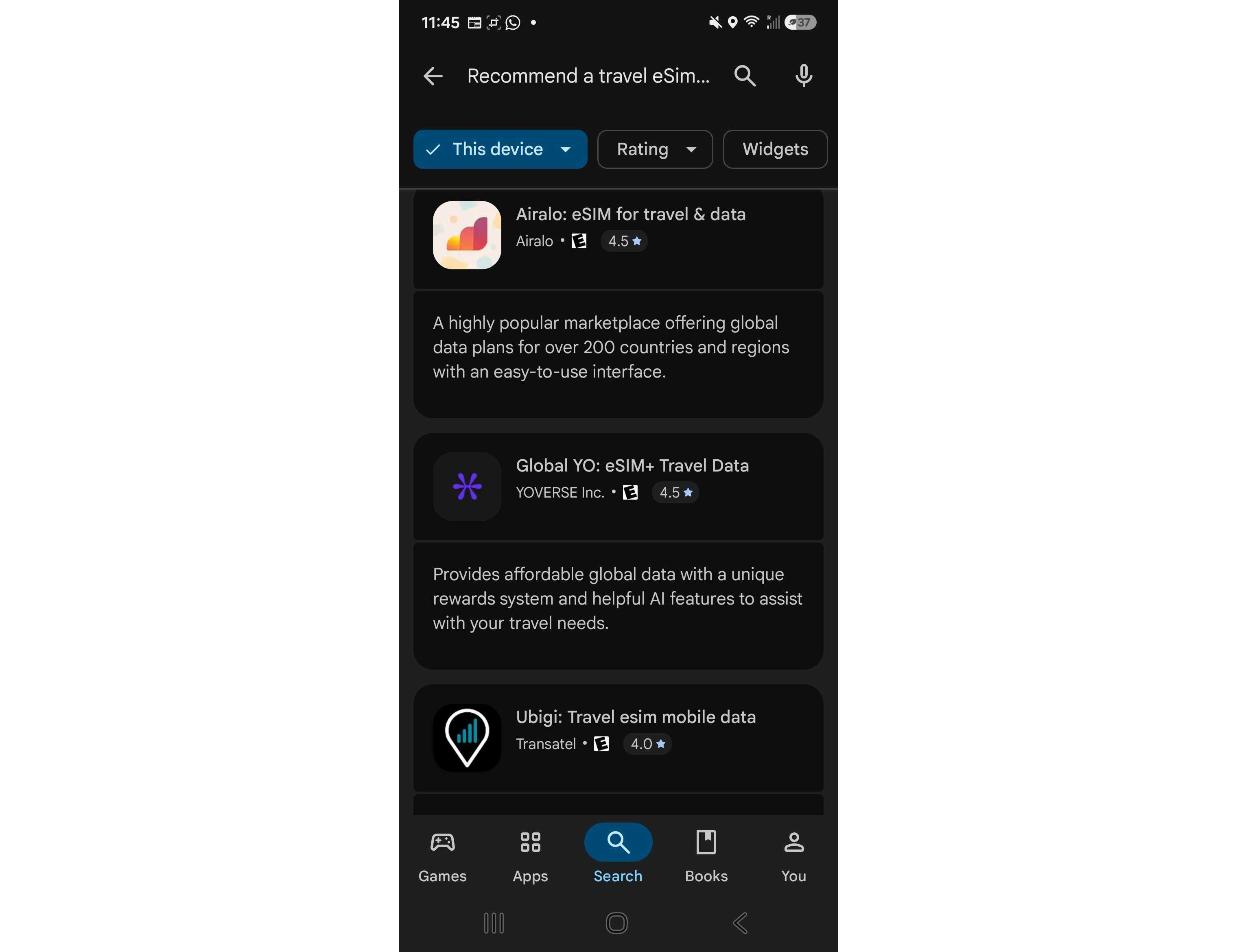 A screenshot of the Google Play Store showcasing the Ask Play feature.