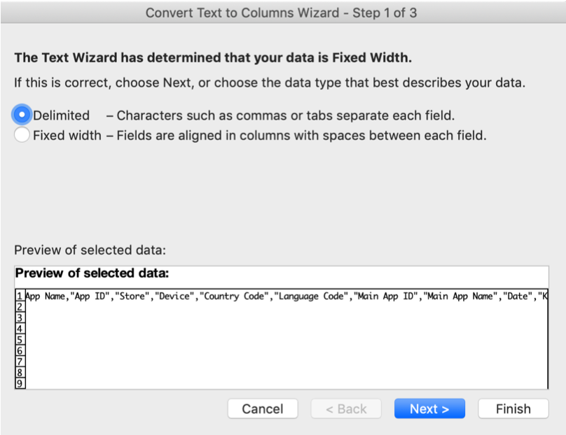 AppTweak ASO 도구: CSV를 Excel 시트로