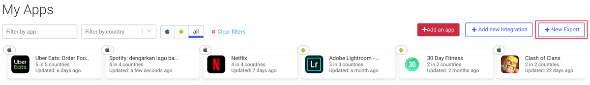 AppTweak ASO Tool: Export from dashboard