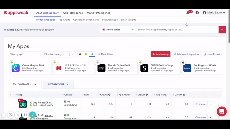 AppTweak ASO 도구: 스마트 인사이트