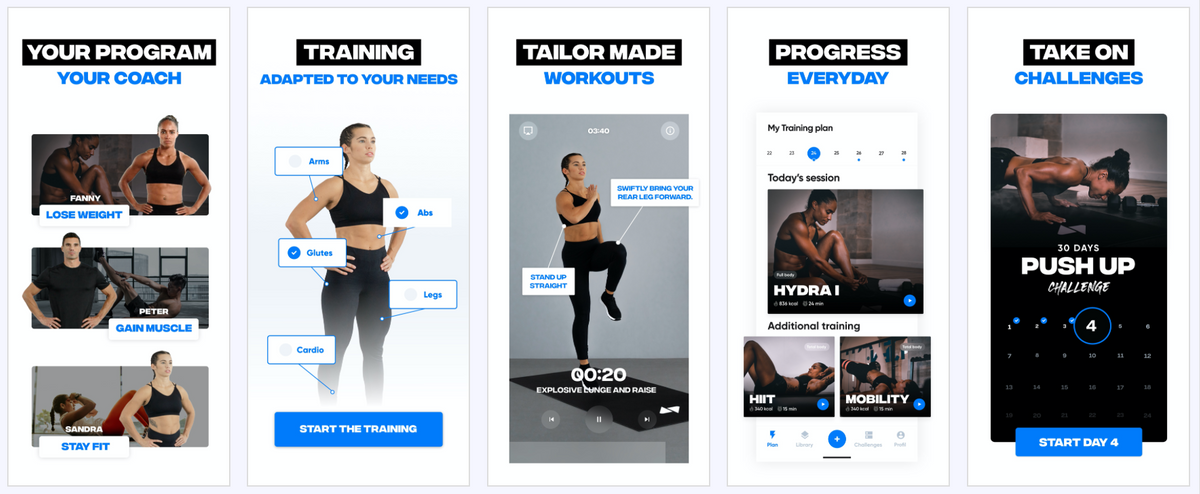 从 AppTweak 获得的 iOS 上 Fitness Coach 的一组屏幕截图。