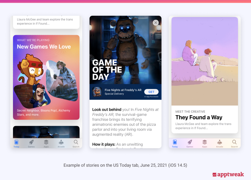 米国 Today タブのストーリーの例、2021年6月25日（iOS 14.5）。