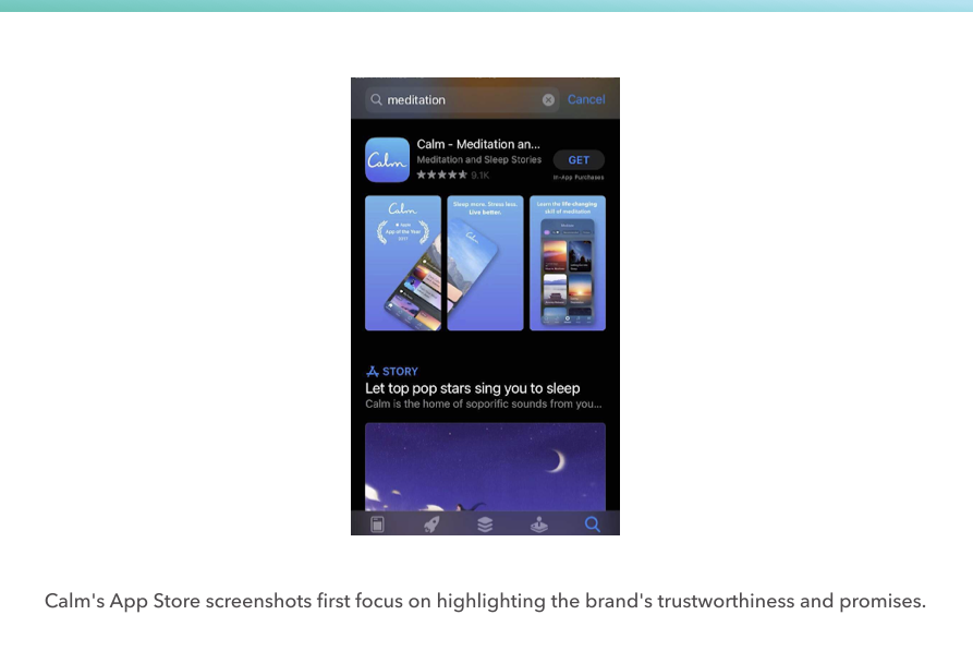 Screenshot of mobile app's Calm screenshots on the Apple App Store