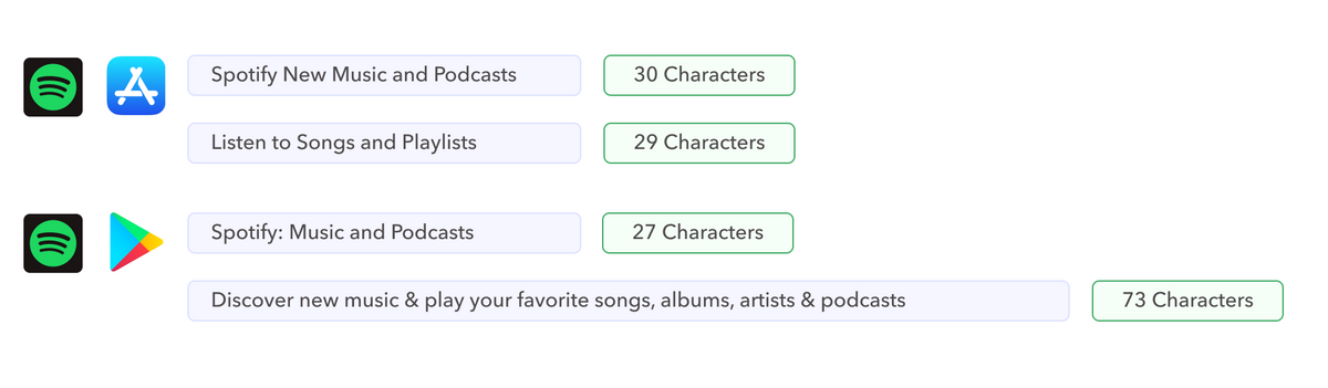 Spotify 的应用标题和副标题示例
