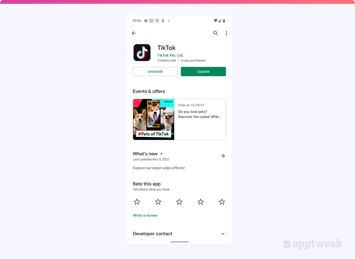 TikTok은 2021년 12월 Google Play에서 LiveOps를 사용하는 것이 포착된 최초의 앱 중 하나였습니다.