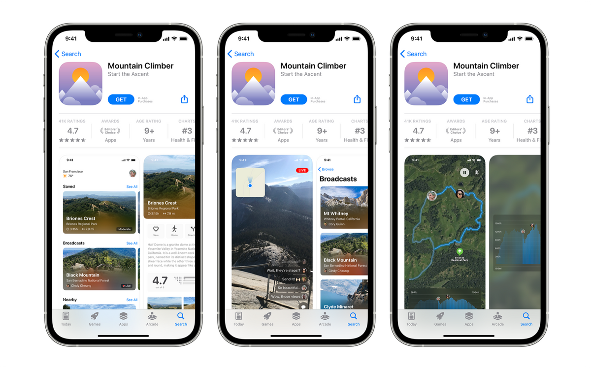 Apple의 iOS 15 맞춤형 제품 페이지 예시 (App Store, developer.apple.com).