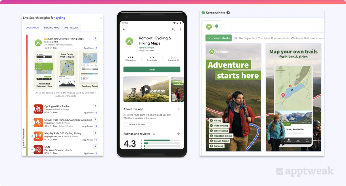 komoot의 Apple Search Ads 예시