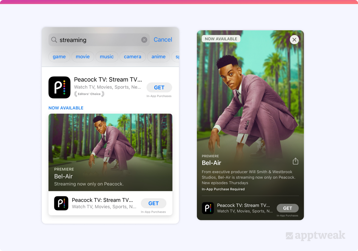 iOS 15 in app event for Peacock TV on the App Store