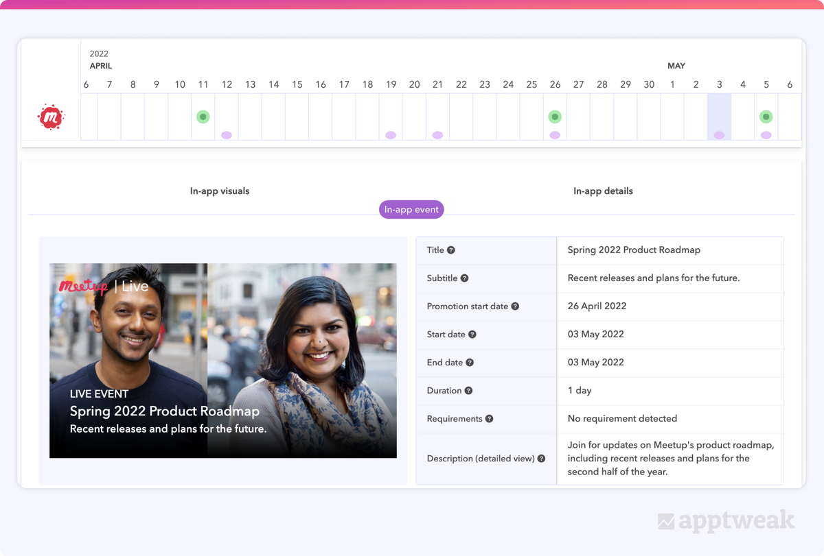 Meetup iOS 15 in app events example