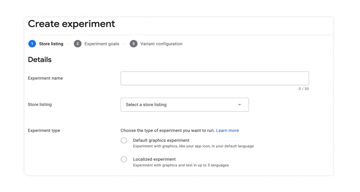 Create Google Play store listing experiments