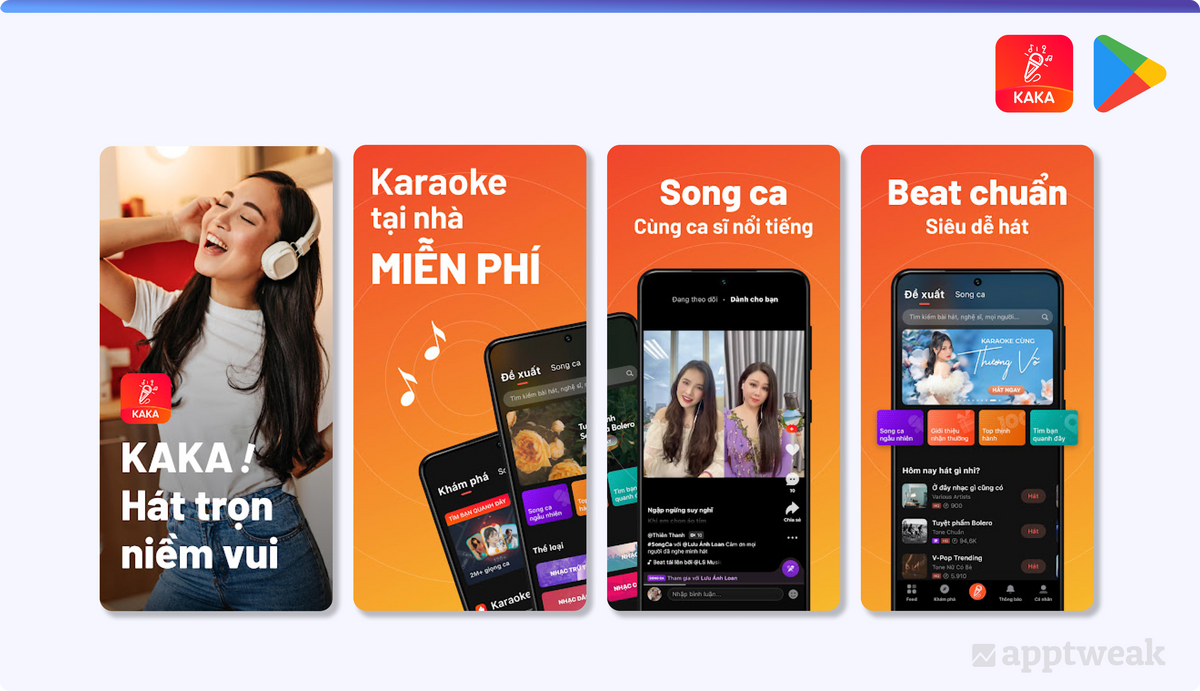 Example of app screenshots with minimalist style in Vietnam, Google Play